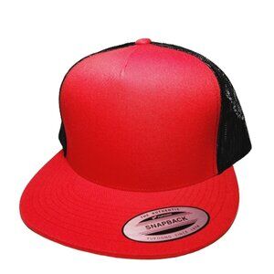 Blank Yupoong Red/Black Mesh Snapback Hat Cap